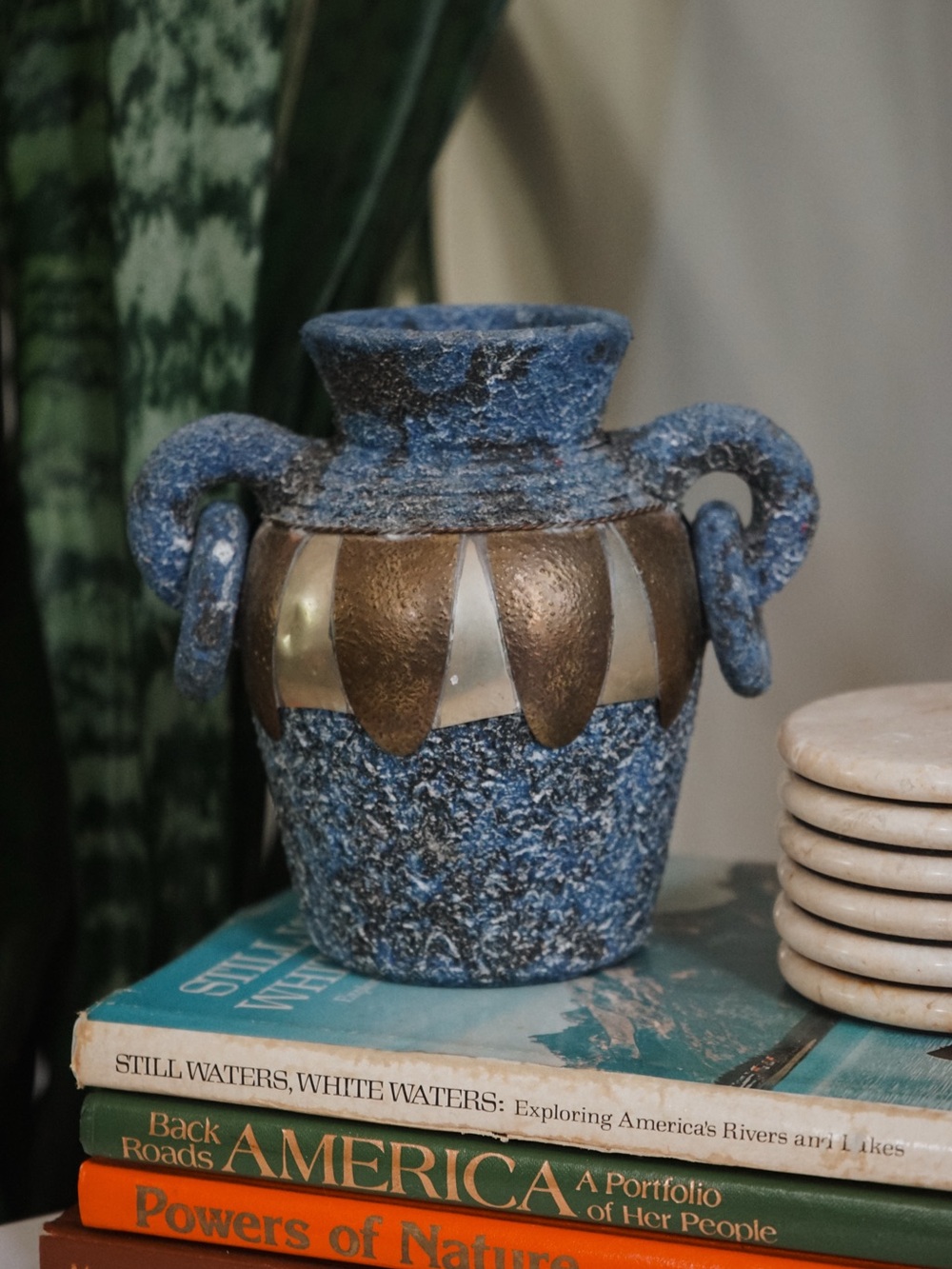 Vintage Blue Mexican Sand Vase • Decor